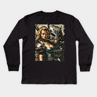 Girl with Power Armor Vintage Nuclear Poster Kids Long Sleeve T-Shirt